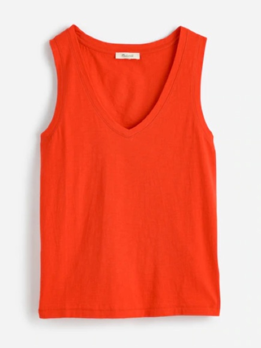 Madewell Red Orange V-Neck Tank Top Slub Relaxed V-Neck Tank, Size Medium